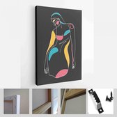 Onlinecanvas - Schilderij - Moderne Abstracte Gezichten Met Abstracte Vormen. Minimalisme Concept. Lijntekeningstijl Art Verticaal - Multicolor - 40 X 30 Cm