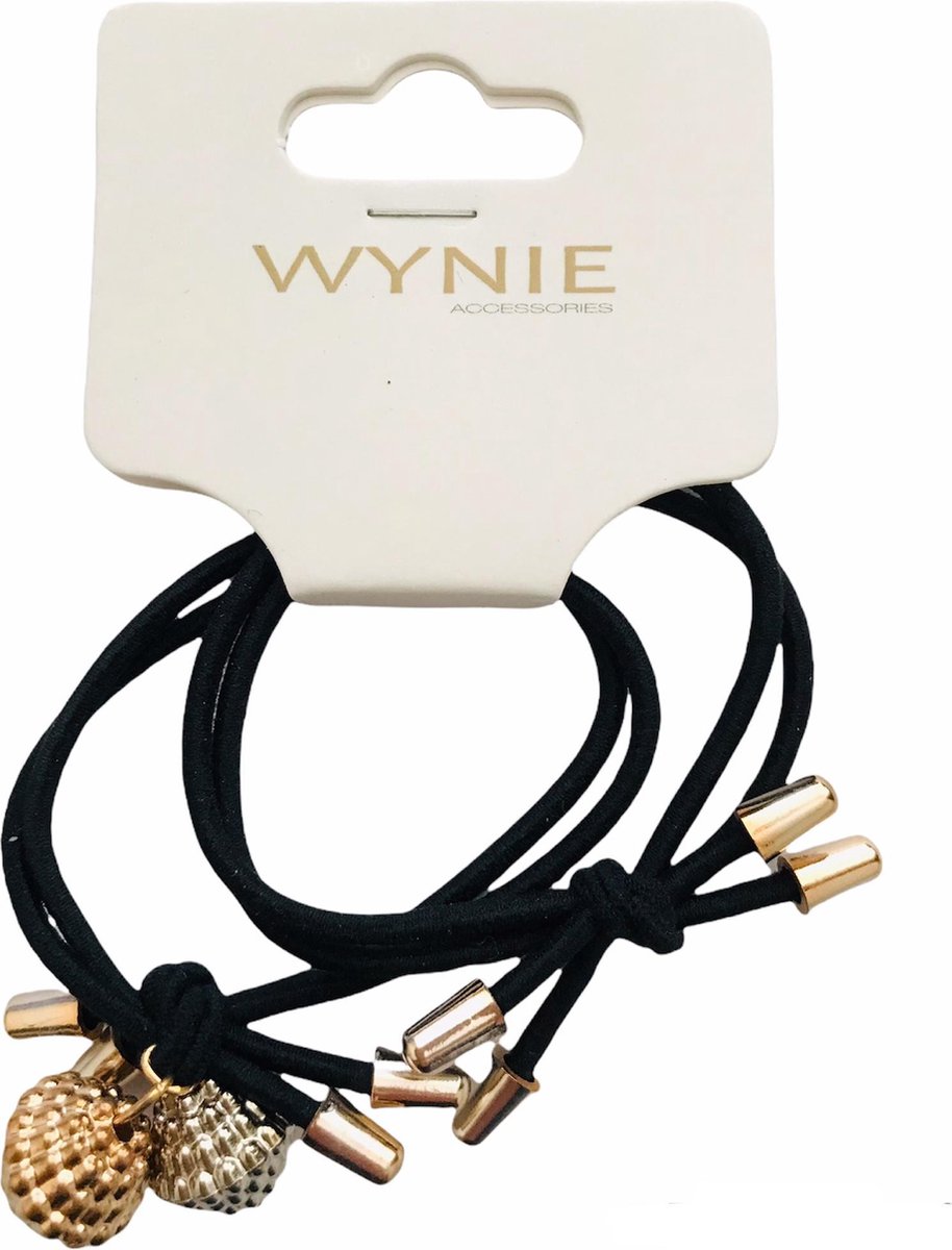 Wynie - 2 Zwarte haarelastieken - Goud en Zilver kleur accenten