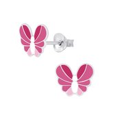 Joy|S - Zilveren vlinder oorbellen - 8 x 7 mm - roze wit
