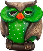 Crazy Clay Comix Cartoon - uil - beeld - Hooty - groen - uniek handgeschilderd - massief beeld