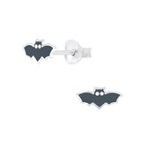 Joy|S - Zilveren halloween oorbellen - vleermuis oorbellen - 9 x 4 mm - zwart