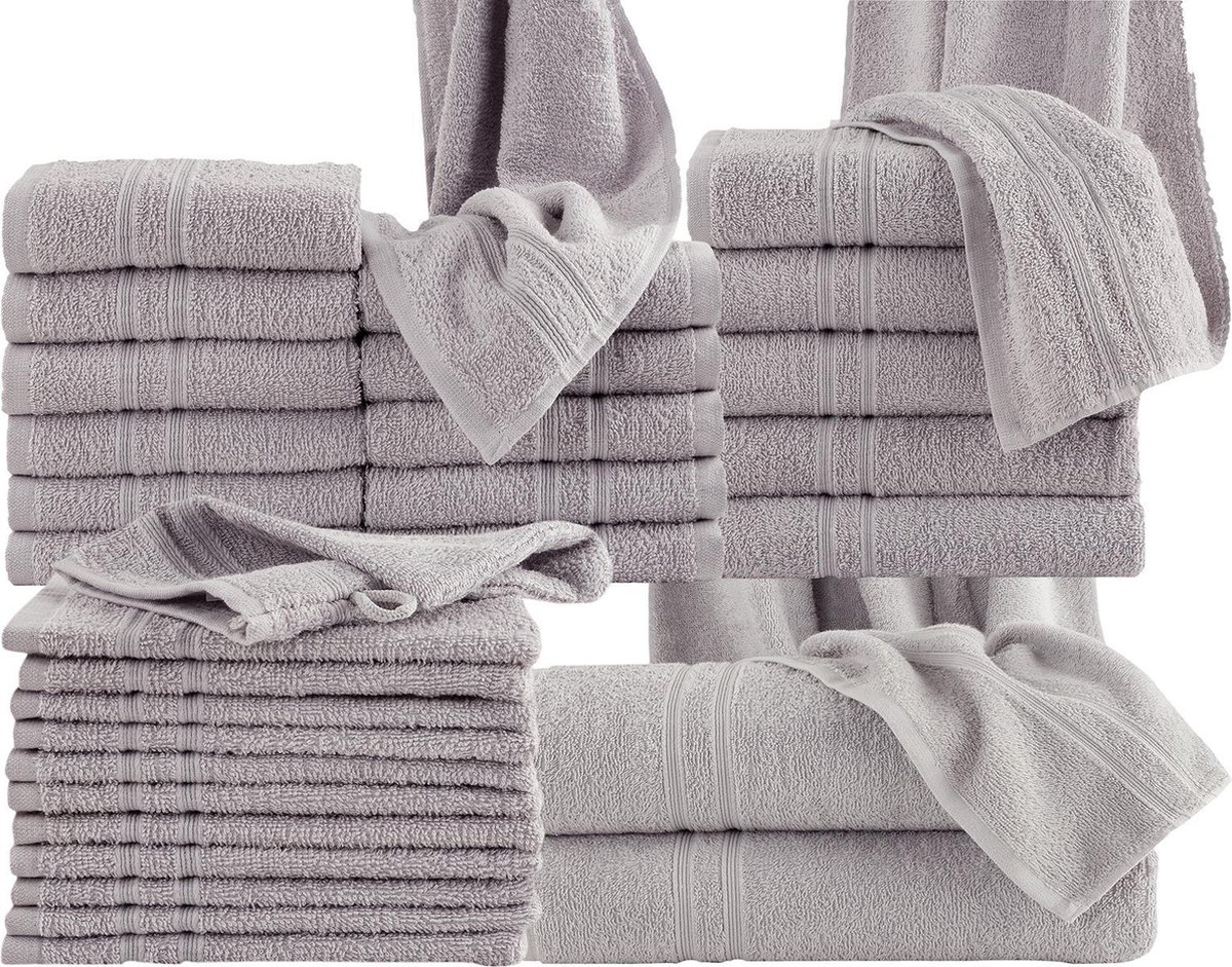 Homéé® Homéé voordeelpak 33 delige handdoeken set 3 badlakens 6 handdoeken 12 gastendoekjes 12 washandjes grijs 100% katoen 400g. m²