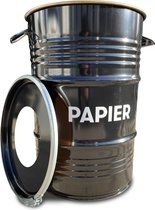 BinBin Hole Papier industriële prullenbak- papierbak- afvalscheiding 60 Liter olievat met gat deksel voor papieren afval