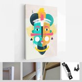 Gezicht portret abstractie muur kunst illustratie ontwerp vector. creatieve vormen design graphics met getextureerde geometrische vormen - Moderne kunst canvas - Verticaal - 190437