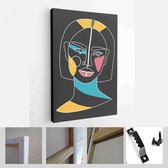 Moderne abstracte gezichten met abstracte vormen. Minimalisme concept. Lijn kunst tekenstijl. Eigentijds silhouet van de vrouw - Modern Art Canvas - Verticaal - 1770548135