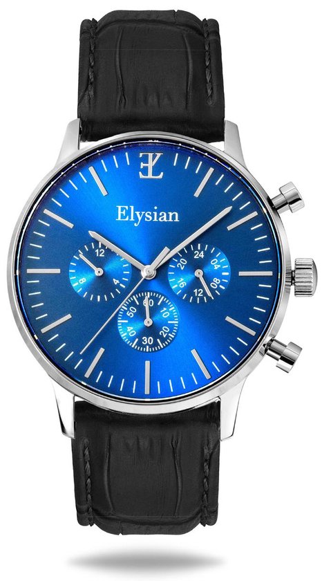 Elysian - Montres pour Homme - Cuir Croco Argent - Étanche - Saphir Sans Rayures - 43mm