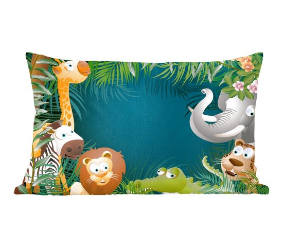 Sierkussens - Kussentjes Woonkamer - 50x30 cm - Kleuren - Jungle dieren - Bladeren - Meisjes - Jongetjes - Kinderen