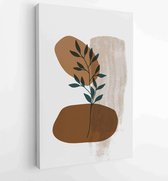Botanische muur kunst vector set. Earth tone boho gebladerte lijntekeningen tekenen met abstracte vorm. 2 - Moderne schilderijen – Verticaal – 1880835784 - 115*75 Vertical