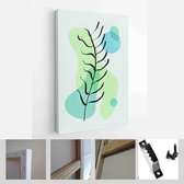 Minimalistische aquarel schilderij artwork. Earth Tone Boho gebladerte lijntekeningen met abstracte vorm - moderne kunst canvas - verticaal - 1937930698