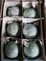 Mintgroene kerstballen - Glas - Met kerstboom - 80mm - 6 stuks