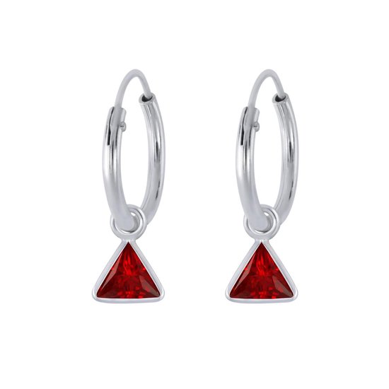 Joy|S - Zilveren driehoek bedel oorbellen - zirkonia - rood - oorringen