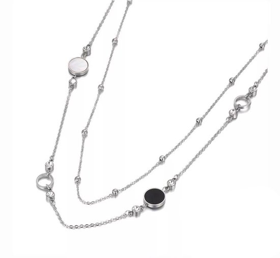 Ketting Dames- Layer 2 lagen- Stainless Steel- Zilver- Rondjes- LiLaLove