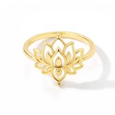 Ring stainless steel ''lotus bloem'' goudkleurig, bohemian style, roestvrijstaal