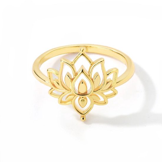 Ring stainless steel ''lotus bloem'' goudkleurig, bohemian style,  roestvrijstaal | bol.com