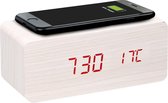 MrHandsfree - DAC-100 - Woodline Digitale Alarmklok met Draadloze Smartphone Lader - Wit