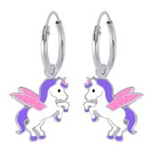Joy|S - Zilveren eenhoorn bedel oorbellen - met glitter vleugeltjes - unicorn oorringen