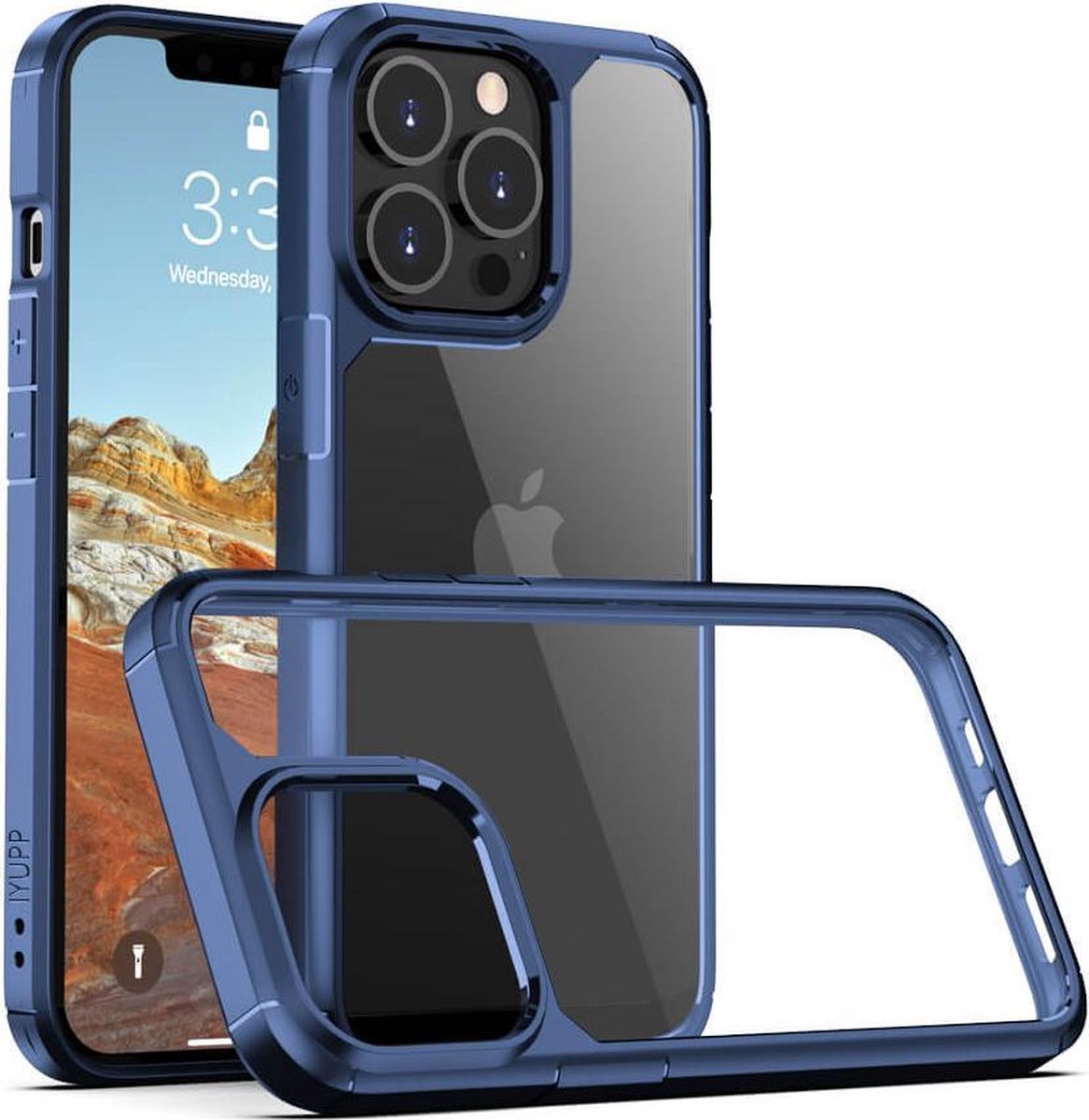 IYUPP Hoesje Geschikt voor iPhone 13 Pro Hoesje - Shockproof Back Cover - Blauw x Transparant