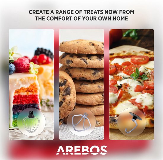 AREBOS Keukenmachine - 1500W - Keukenrobot - 6L - Keukenmixer - Foodprocessor - Roestvrij Stalen Mengkom - 6 Snelheden - Rood van AREBOS — afbeelding 3