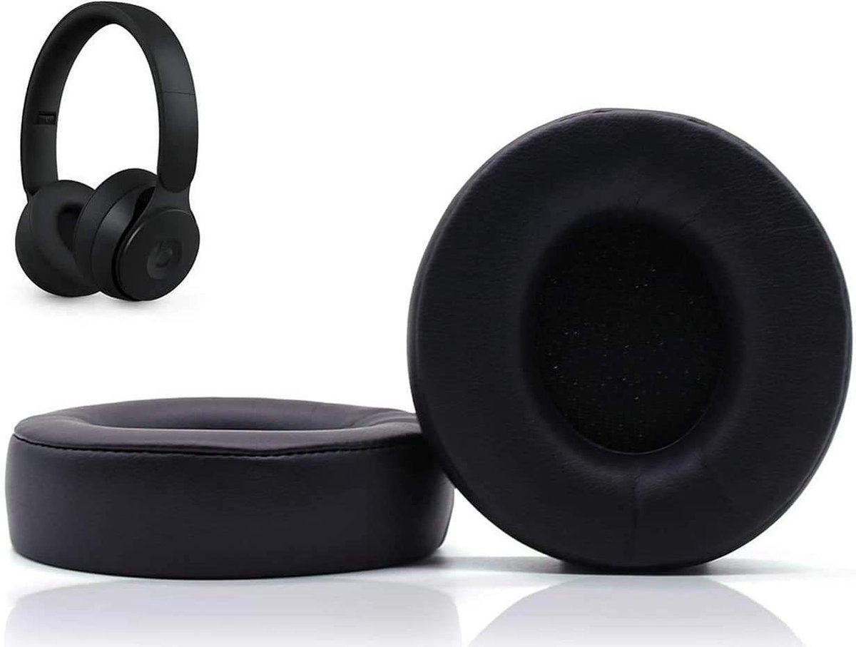 Luxe Lederen Oorkussen Set Geschikt Voor Apple Beats By Dr. Dre Solo Pro - Vervangende Koptelefoon Earpads - Oor Kussens - Ear Pads - Oorkussens Met Memory Foam Binnenlaag - Zwart