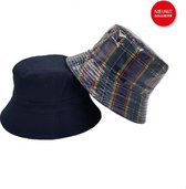 Bucket Hat geruit print | Blauw| -INUSEX Mooie  Bucket hat Blauw, mooie regenhoed -Maat verstelbaar, omkeerbaar- One size S/M