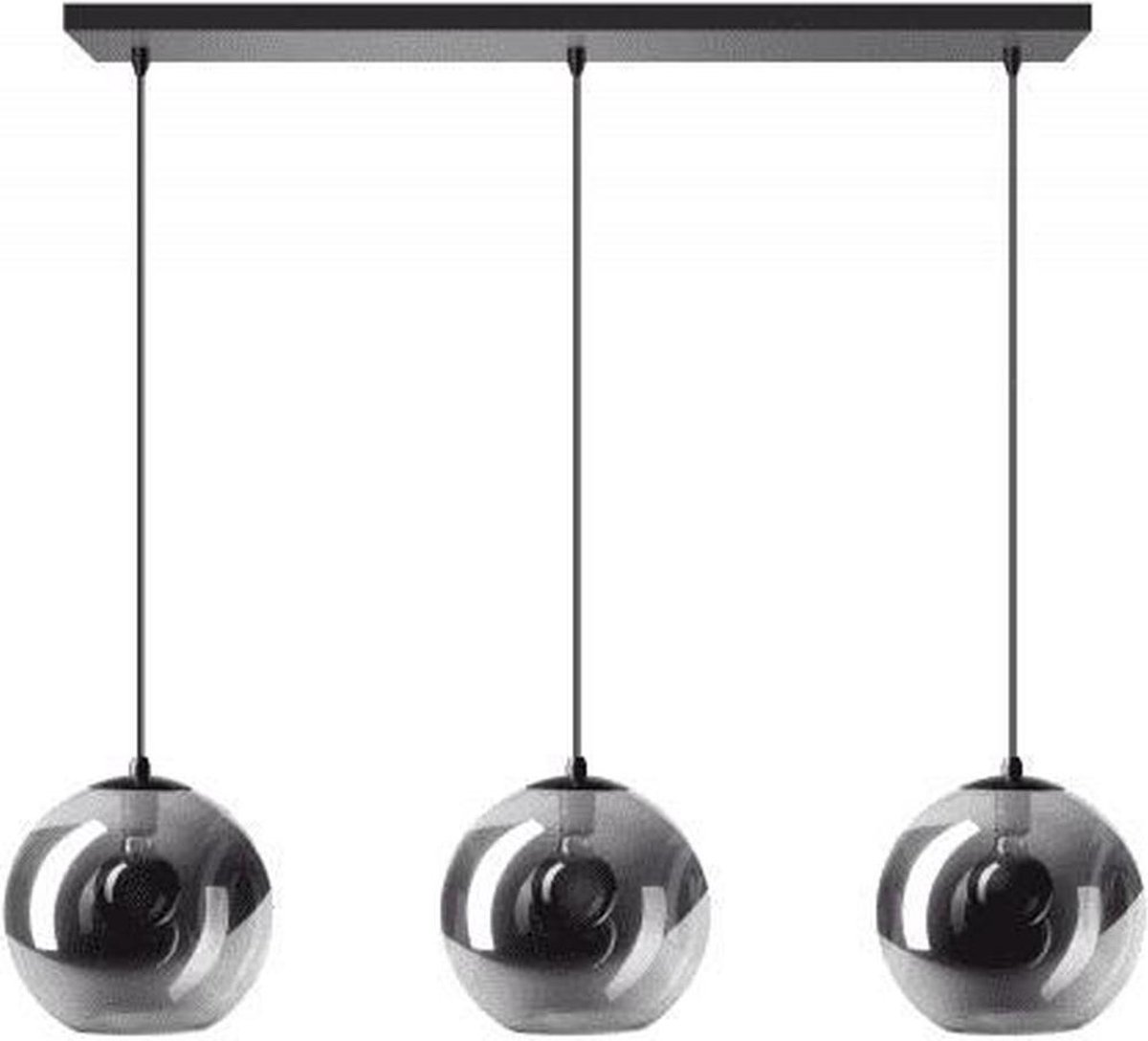 Expo Hanglamp balk Orb 3x E27 25cm Smoke Glas/ Zwart rookglas lamp