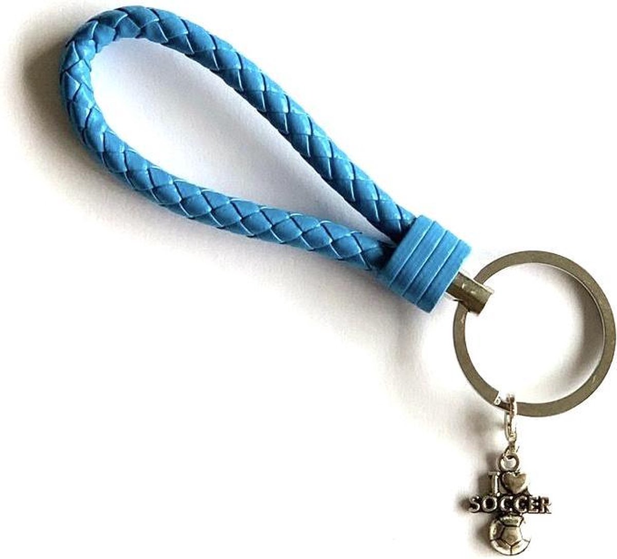 Sleutelhanger - Licht Blauw - Voetbal - I Love Soccer - Sport - Hanger - Leer - SportPresent - Sportsieraad - Sieraden - Team - Teamkado