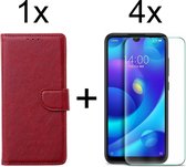 Xiaomi Redmi 9C hoesje bookcase rood wallet case portemonnee hoes cover hoesjes - 4x Xiaomi Redmi 9C screenprotector