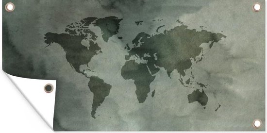 Affiche de jardin Carte du Wereldkaart - Vert - Grijs - 80x40 cm