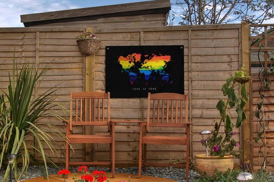 Décoration de jardin Carte du Wereldkaart - Pride - Amour - 60x40 cm - Affiche de jardin