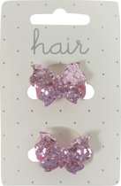 Haarelastiek Miniring Glitter Vlinder - Roze - 2 stuks