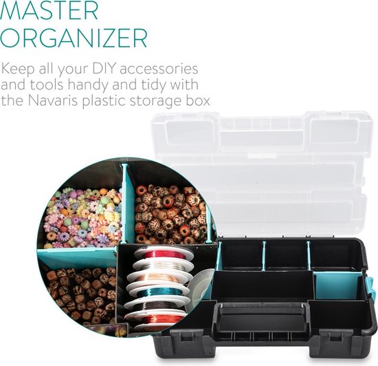 Navaris organizer - Stapelbare opbergdoos - Set van 3 - Met verdelers en compartimenten - Schroevendoos - 31,5 x 22,5 x 19,8 cm - Zwart en Wit
