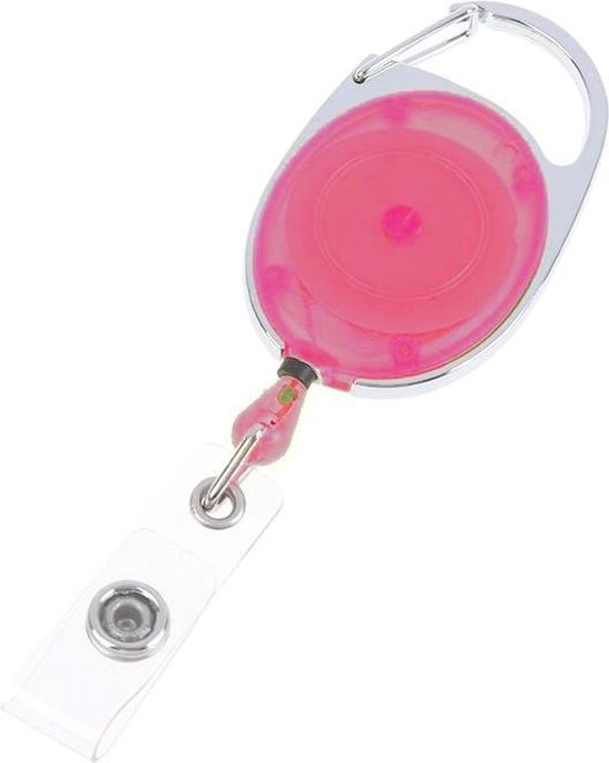 Fako Bijoux® - Uittrekbare Sleutelhanger Met Koord - Rolspeld - Yoyo - Jojo - Skipashouder - Nylon - 36x56mm - Transparant - Fuchsia