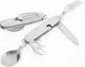 Bestekset - 4 in 1 - Campingbestek - Backpack Bestek - Zakbestek - Uitklapbaar - Multifunctioneel Bestek - RVS - Zilver