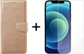 iPhone 13 Pro hoesje bookcase goud apple wallet case portemonnee hoes cover hoesjes - 1x iPhone 13 Pro screenprotector