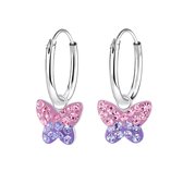Joy|S - Zilveren vlinder bedel oorbellen - kristal roze paars - oorringen