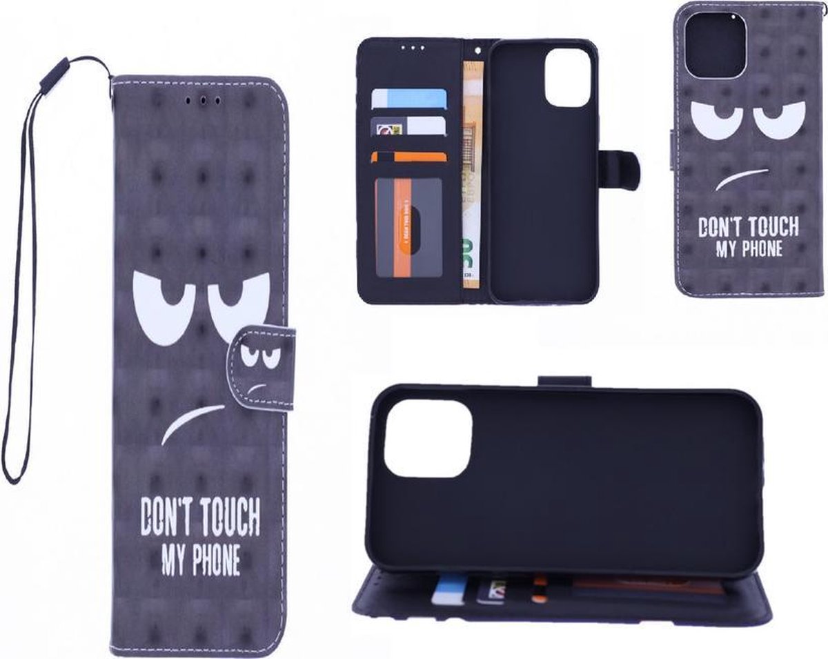 Bookcase Geschikt voor: iPhone 12 hoesje met print - Don't Touch My Phone 3D