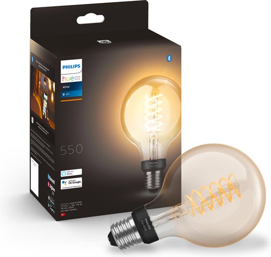 Philips Hue Filament Lichtbron E27 Globe - zachtwit licht - Ø 9,5 cm - 7W - Bluetooth