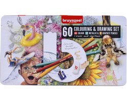 Bruynzeel Teken- en kleurset creatieve kunstenaars blik 60 stuks