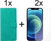 iPhone 13 hoesje bookcase turquoise apple wallet case portemonnee hoes cover hoesjes - 2x iPhone 13 screenprotector