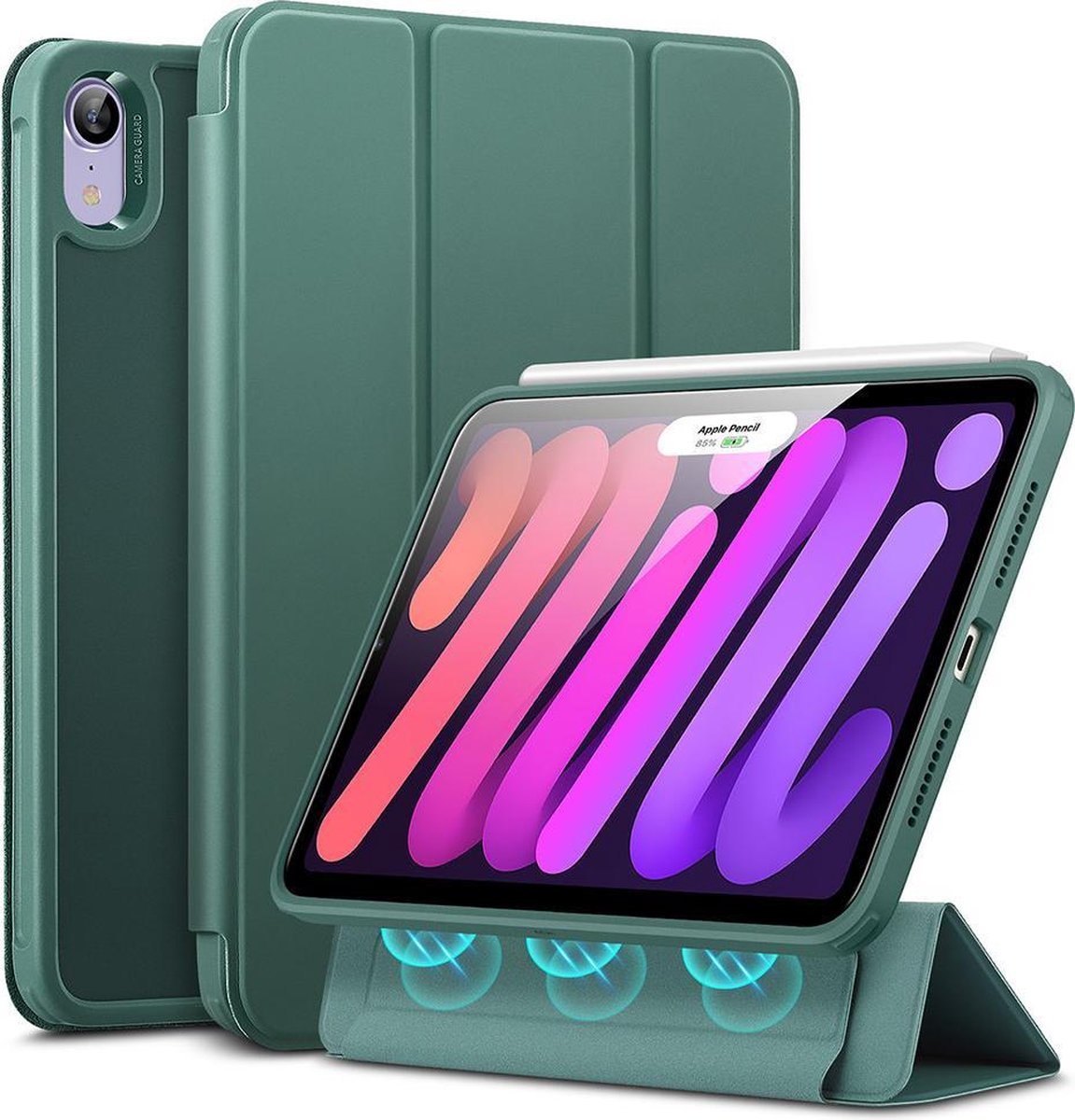 ESR - Tablet Hoes geschikt voor de Apple iPad Mini 6 2021 - 8.3 inch - Rebound Pencil Case - Donker Groen