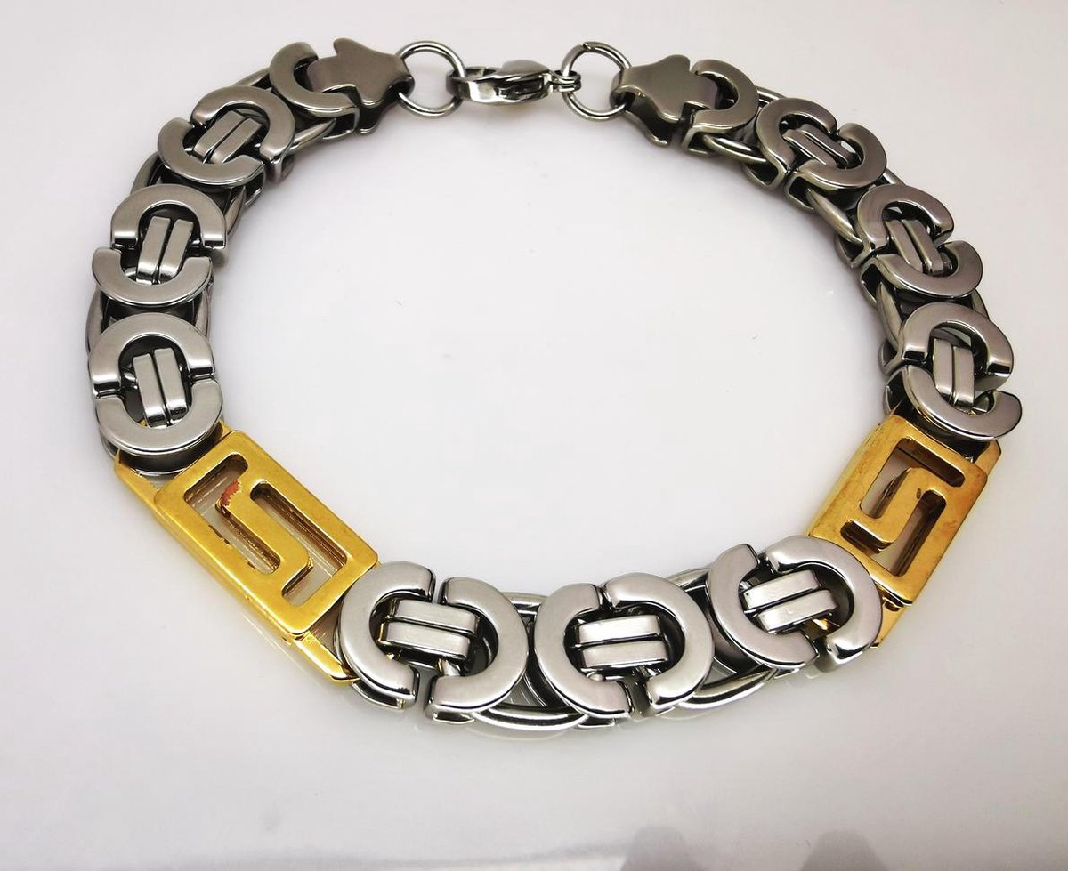 Stoer Konings-Schakel-Armband Chirurgisch Staal-Bicolor, L 23 cm-Br 10 mm