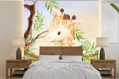 Behang - Fotobehang Jungle - Giraf - Bladeren - Breedte 260 cm x hoogte 260 cm