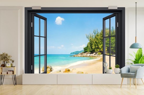 Papier peint - Papier peint photo peint Transparent - Plage - Zwart - Largeur 330 cm x hauteur 220 cm