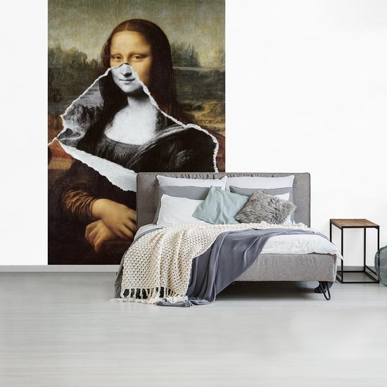 Papier Peint - Papier Papier peint photo Mona Lisa - Zwart - Wit - Da Vinci - Largeur 225 cm x Hauteur 350 cm