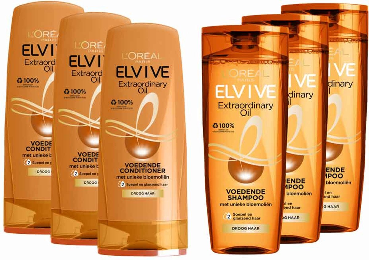 L'Oréal Elvive Extraordinary Oil - Shampoo 3x 250 ml & Conditioner 2x 200 ml - Pakket