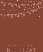 Ansichtkaart - A6 - 10x15cm - Roestbruin - Verjaardagskaart - Wishing you a happy birthday - 4 stuks