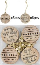 Kersthanger Kerstbal - Hout  Kerstboomversiering - Kerstdecoratie 6cm - set van 12 stuks