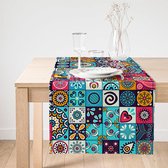 De Groen Home Bedrukt Velvet textiel Tafelloper - Multi patroon- Mandala- Fluweel - Runner 45x135cm - Tafel decoratie woonkamer