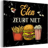 Wanddecoratie Metaal - Aluminium Schilderij Industrieel - Eten - Tekst - Zwart - 40x30 cm - Dibond - Foto op aluminium - Industriële muurdecoratie - Voor de woonkamer/slaapkamer - Cadeau voor vrouw - Cadeau voor man