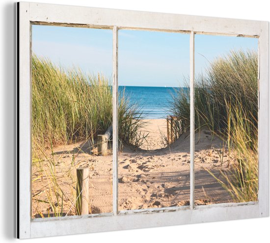 Wanddecoratie Metaal - Aluminium Schilderij - Doorkijk - Strand - Zee - Dibond